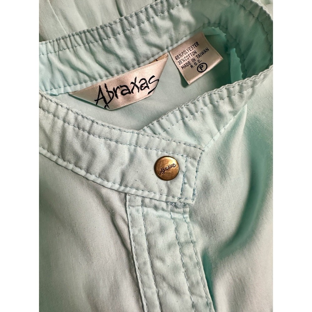 Abraxas Jumpsuit Vintage Womens Size P Mint Cotton Blend Snap Front Retro Snaps